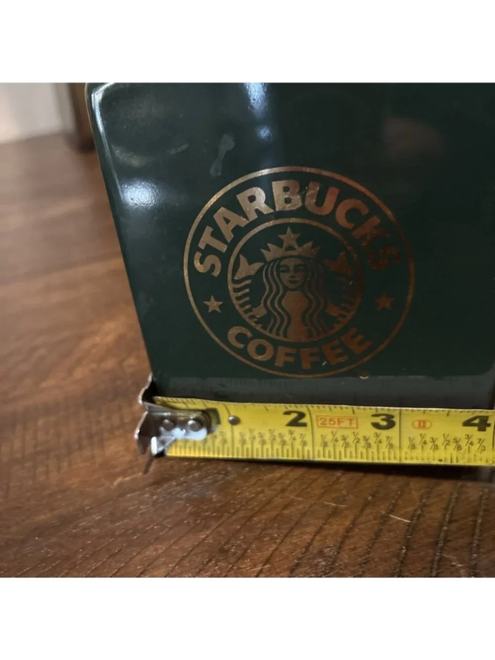Starbucks Ceramic Coffee Canister Gold Mermaid Logo Green 7”